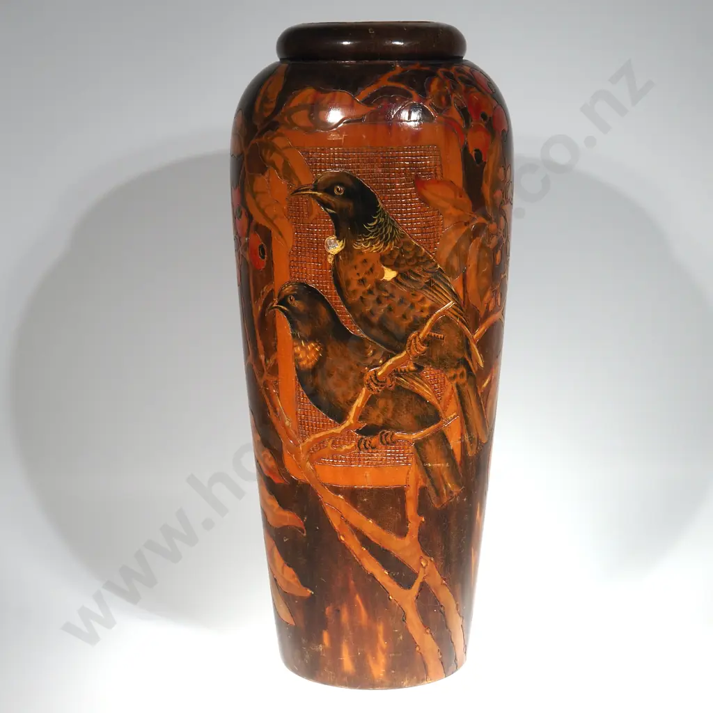 Large Jane Brenkley Vase Depicting a Pair of Tui Sitting in a Tree Image 1++