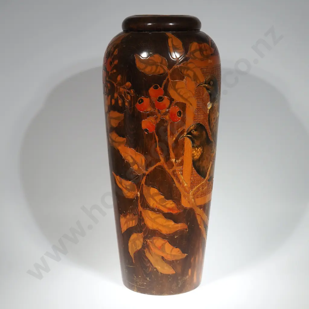 Large Jane Brenkley Vase Depicting a Pair of Tui Sitting in a Tree Image 1++