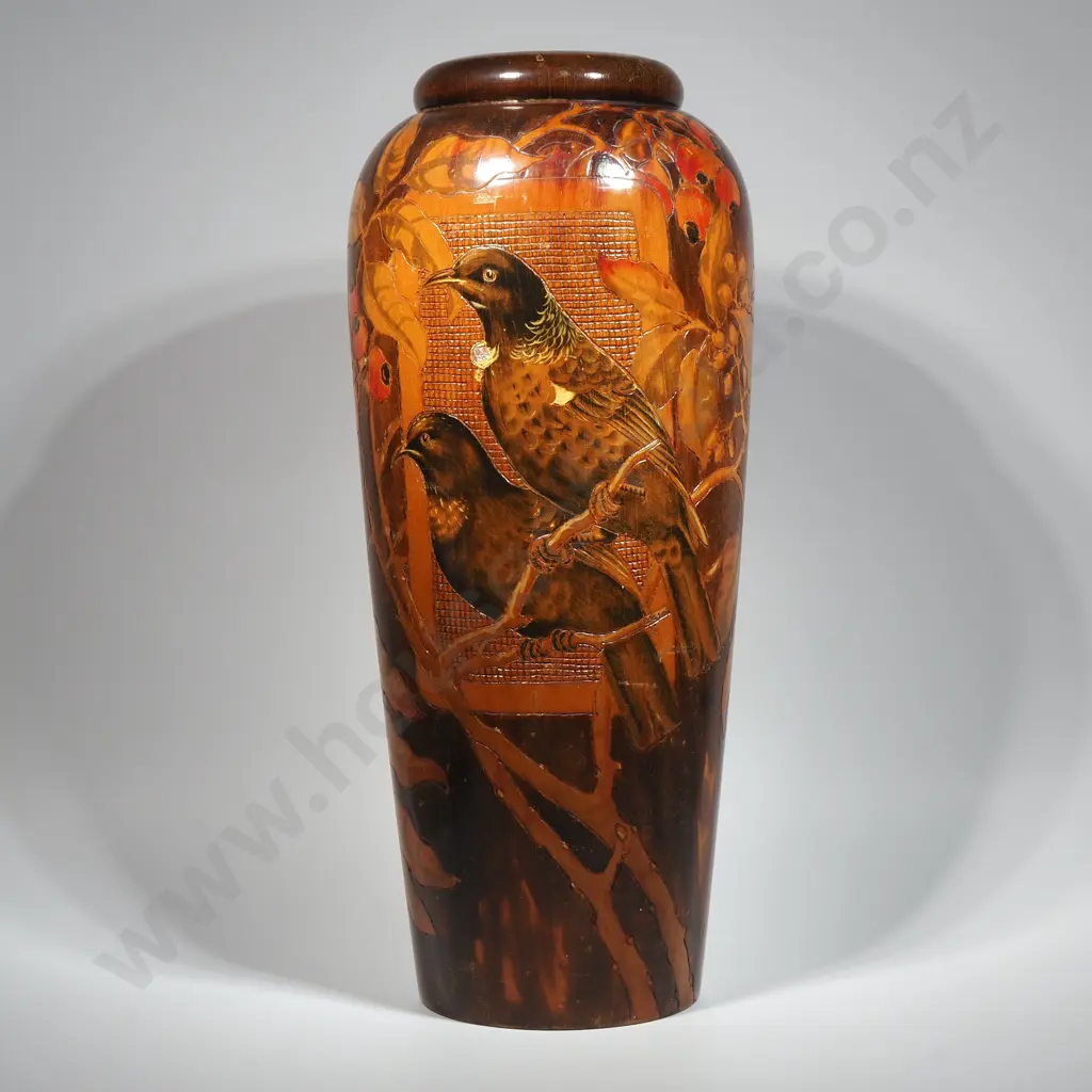 Large Jane Brenkley Vase Depicting a Pair of Tui Sitting in a Tree Image 1++