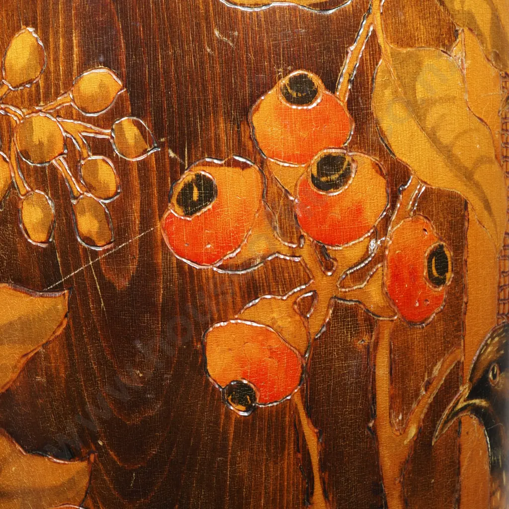 Large Jane Brenkley Vase Depicting a Pair of Tui Sitting in a Tree Image 1++