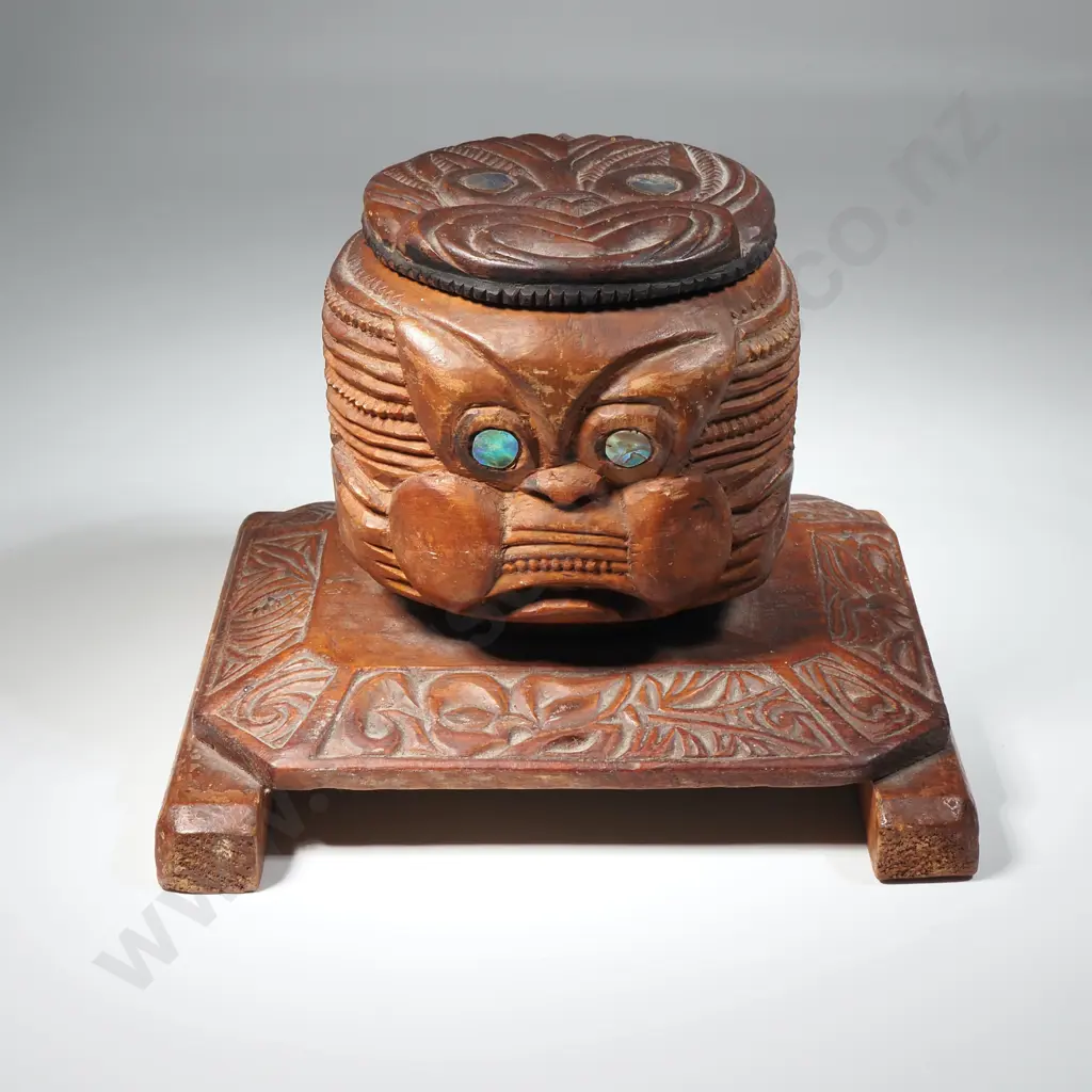 New Zealand Circular Lidded Box On A Raised Square Stand In The Manner Of Jane Brenkley. Image 1++