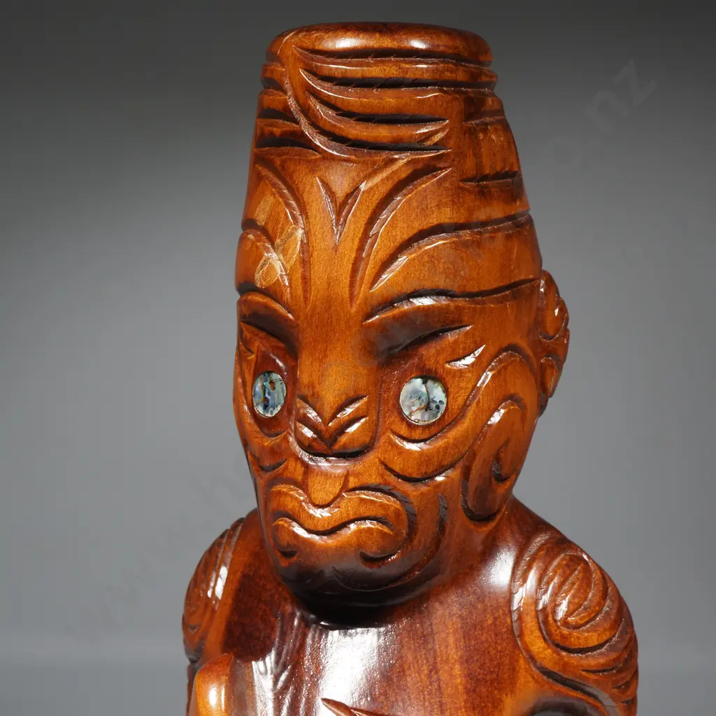 Vintage Maori Carved Teko Teko w Patu & Inset Paua Eyes Image 1++