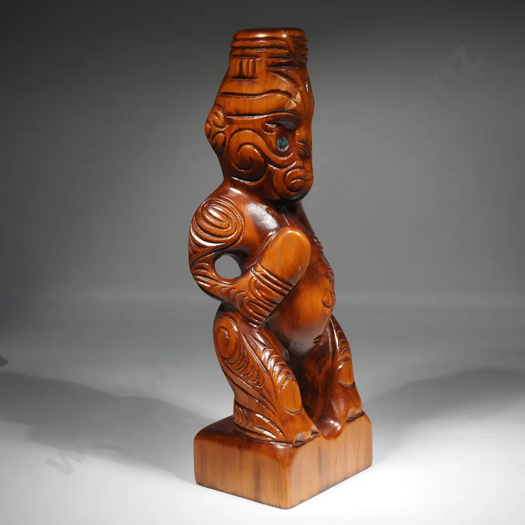 Vintage Maori Carved Teko Teko w Patu & Inset Paua Eyes Image 1++