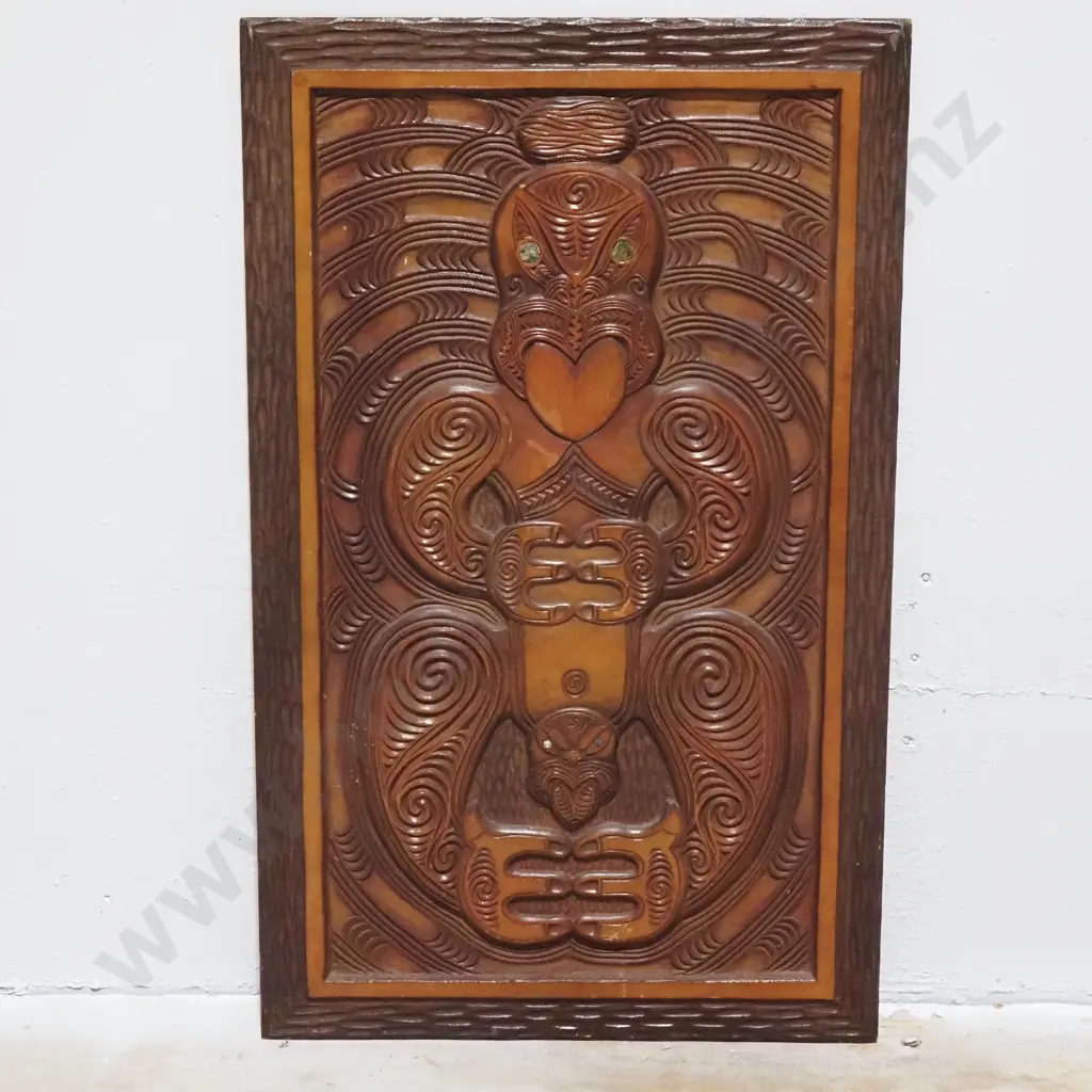 Traditional Well Carved Maori Carved Panel Known As A Pou Pou Or Whakairo Image 1++