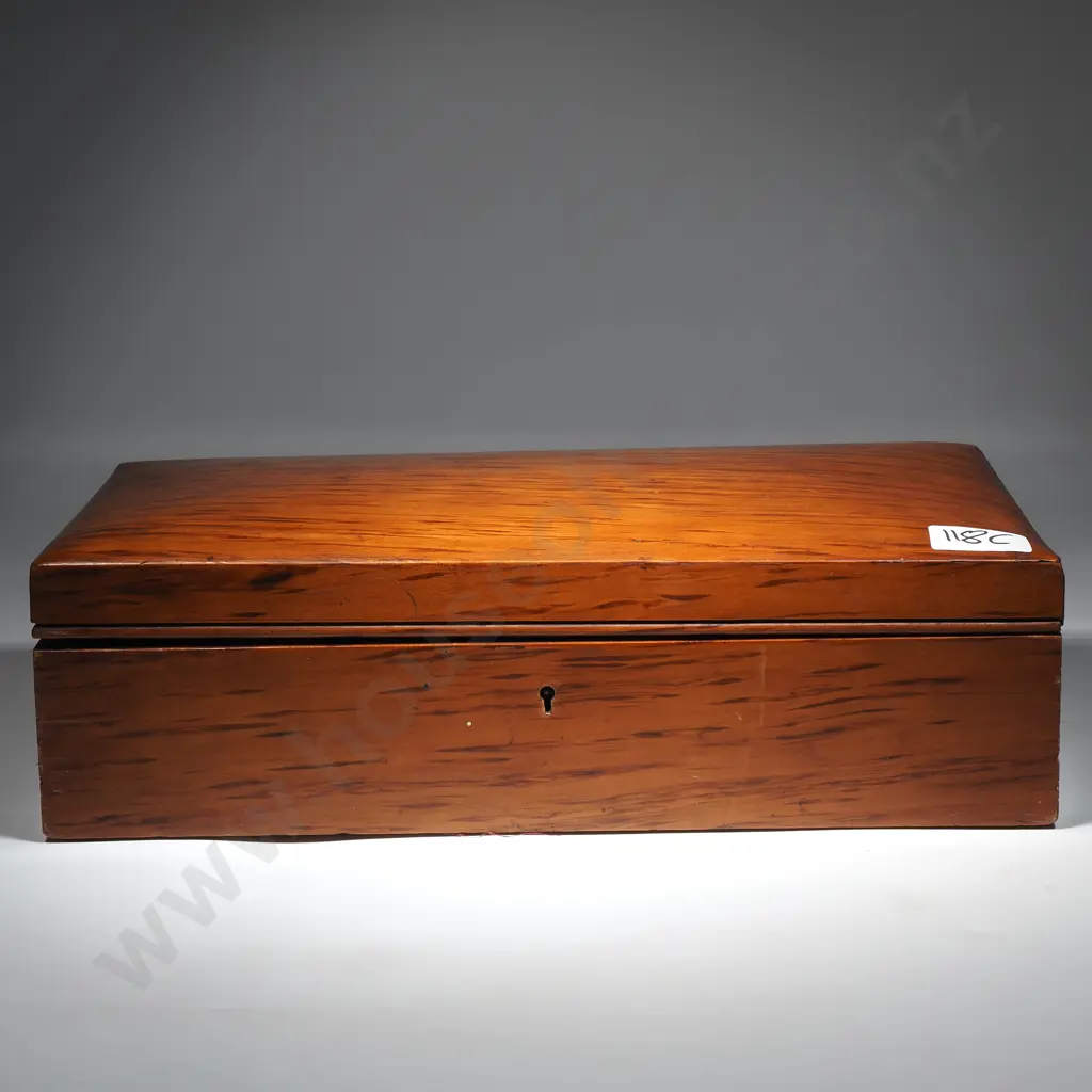 Antique New Zealand Rewarewa Timber Lined Jewellery Box Image 1++