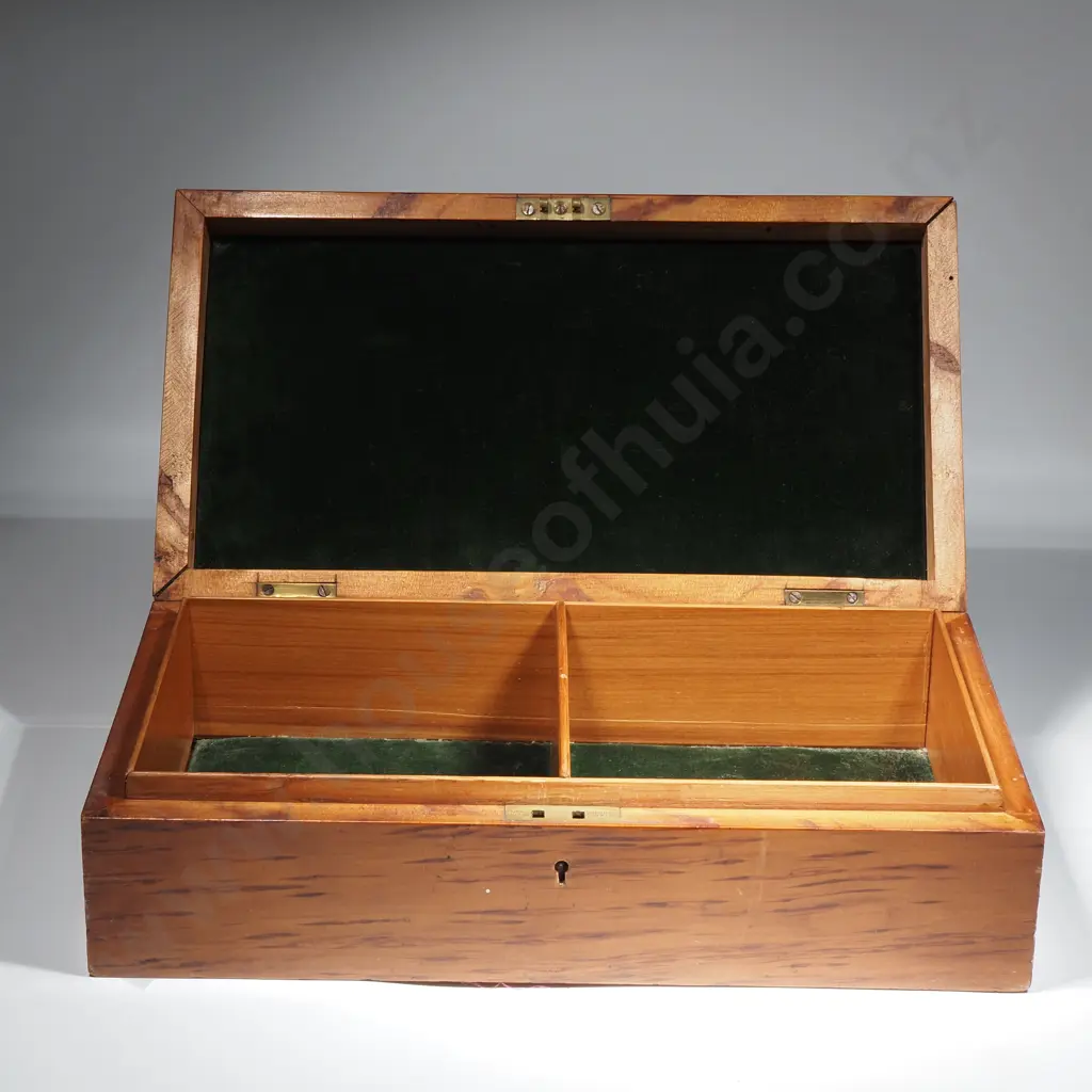 Antique New Zealand Rewarewa Timber Lined Jewellery Box Image 1++