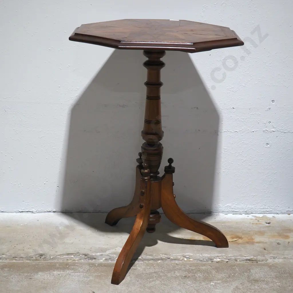 Antique New Zealand Timber Finely Inlaid Wine Table, Likely Jewell of Christchurch Image 1++
