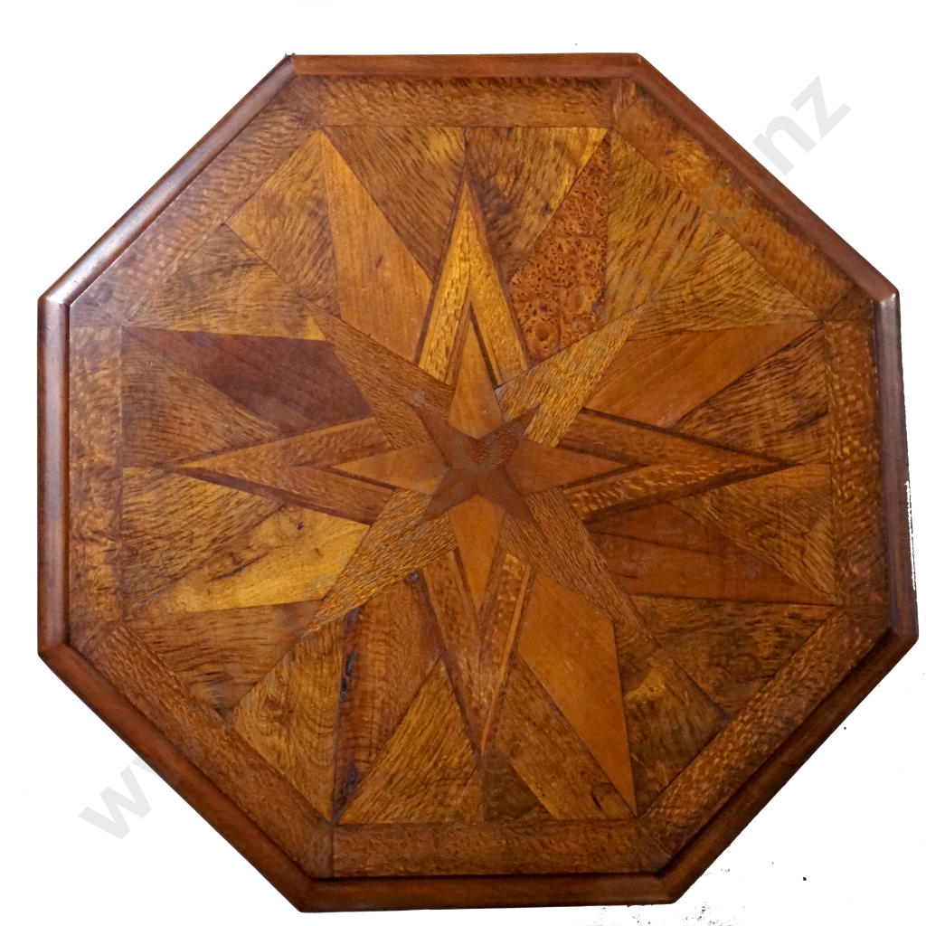 Antique New Zealand Timber Finely Inlaid Wine Table, Likely Jewell of Christchurch Image 1++