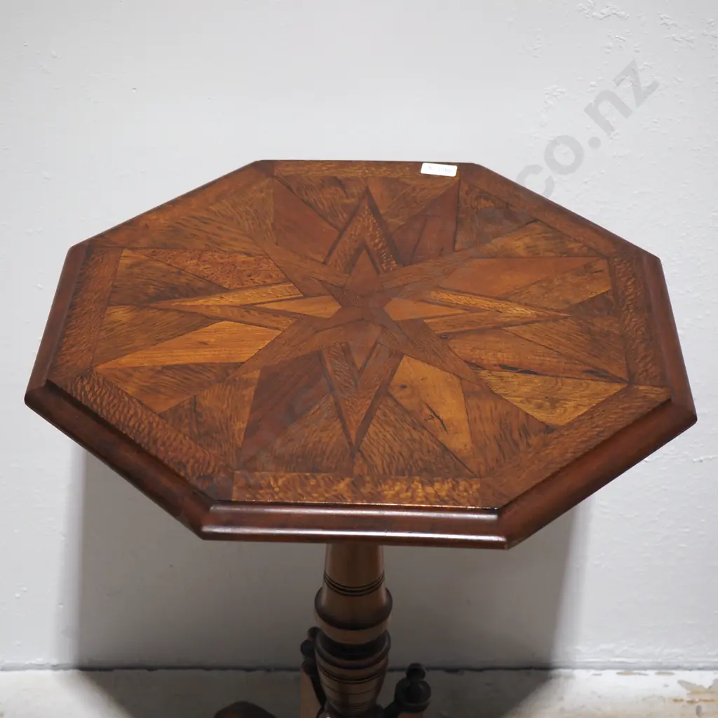 Antique New Zealand Timber Finely Inlaid Wine Table, Likely Jewell of Christchurch Image 1++