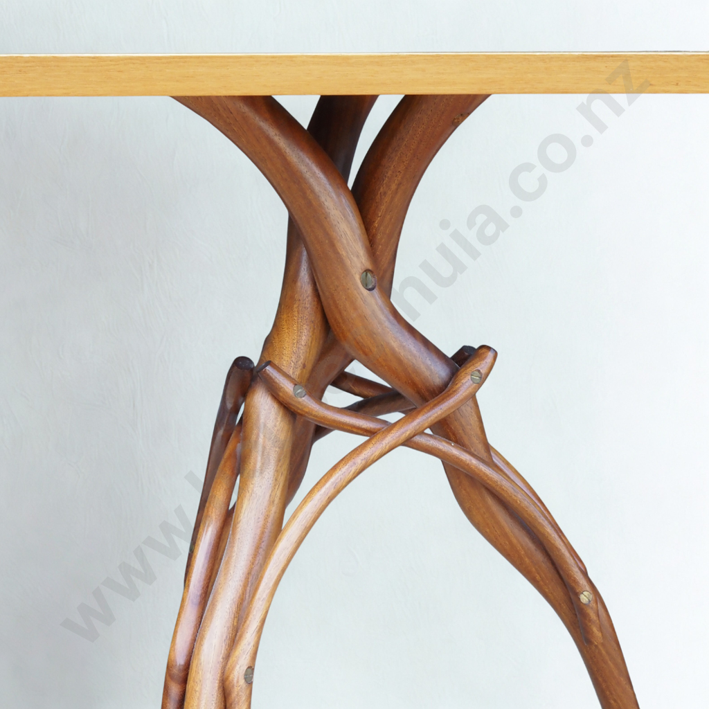 New Zealand Woods Inlaid Side Table with Sculptural Base		 Image 1++