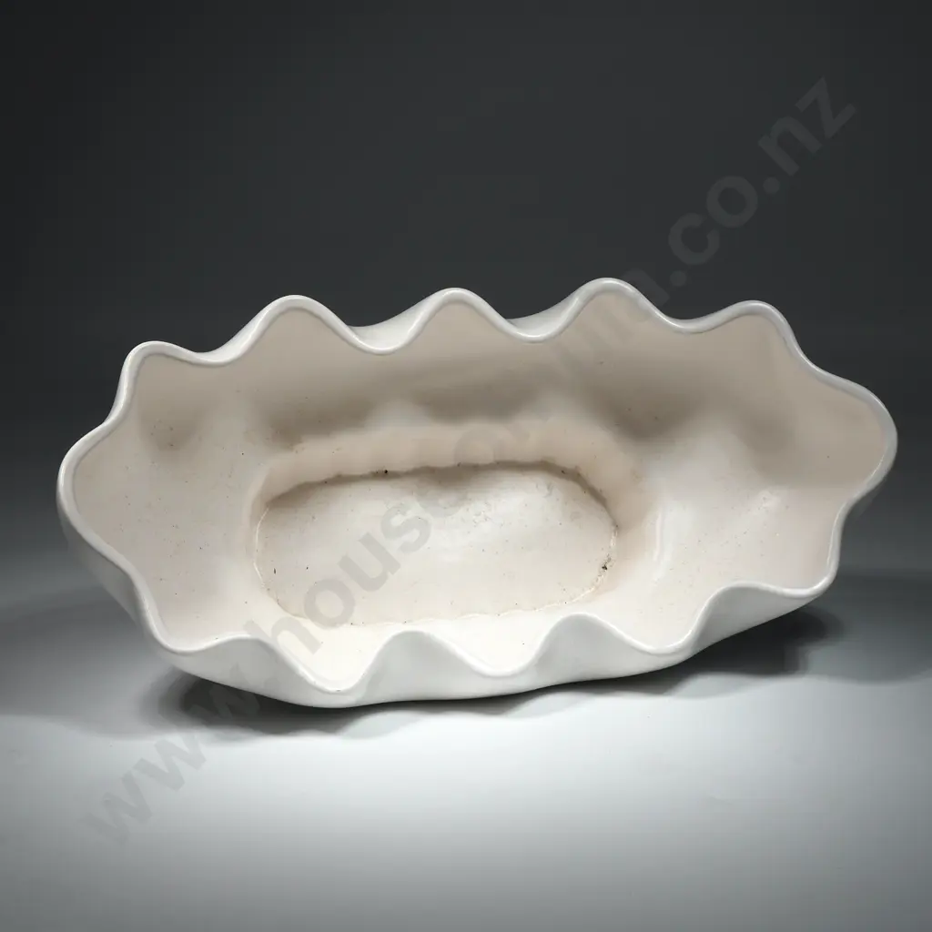 Roydon White Oval Trough Vase w Frilled Rim.  Image 1++