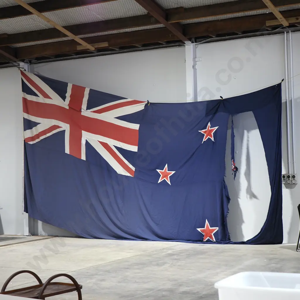 Historic New Zealand Flag from the Auckland Harbour Bridge - In Tattered Used Condition - MASSIVE!!! Image 1++