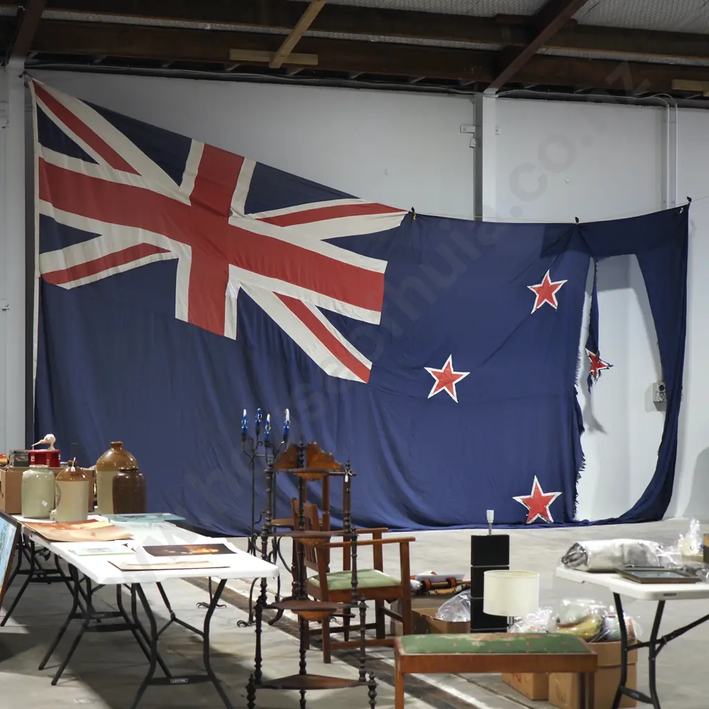 Historic New Zealand Flag from the Auckland Harbour Bridge - In Tattered Used Condition - MASSIVE!!! Image 1++
