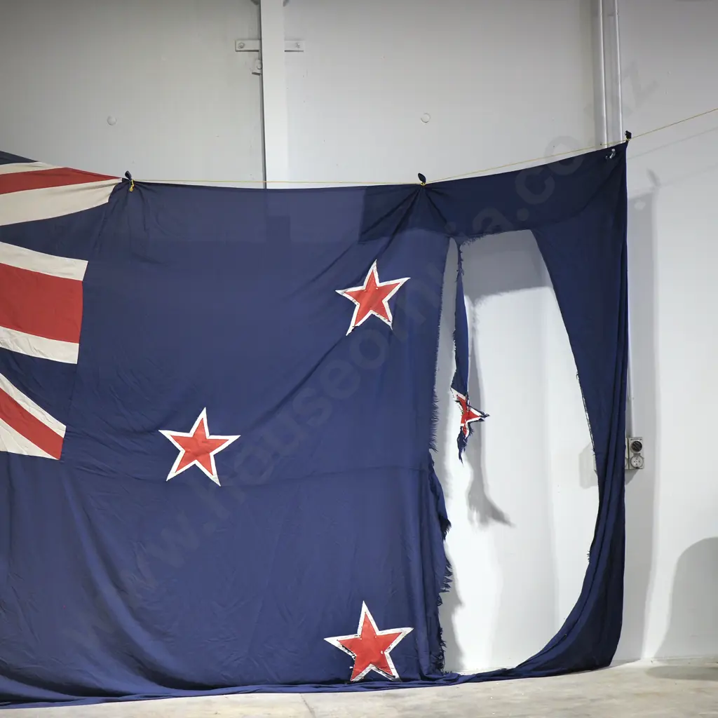 Historic New Zealand Flag from the Auckland Harbour Bridge - In Tattered Used Condition - MASSIVE!!! Image 1++