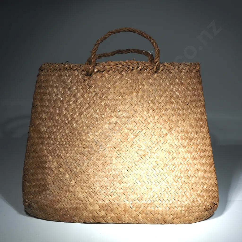 New Zealand Flax Woven Kete w Two Handles.H 360 x W 315mm Image 1++