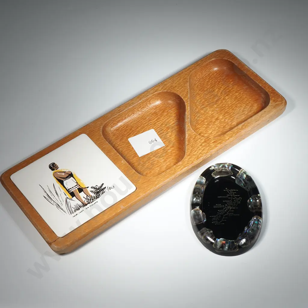 Kiwiana - Wooden Cocktail Nibbles Tray & Paua/Resin Ashtray. Image 1++