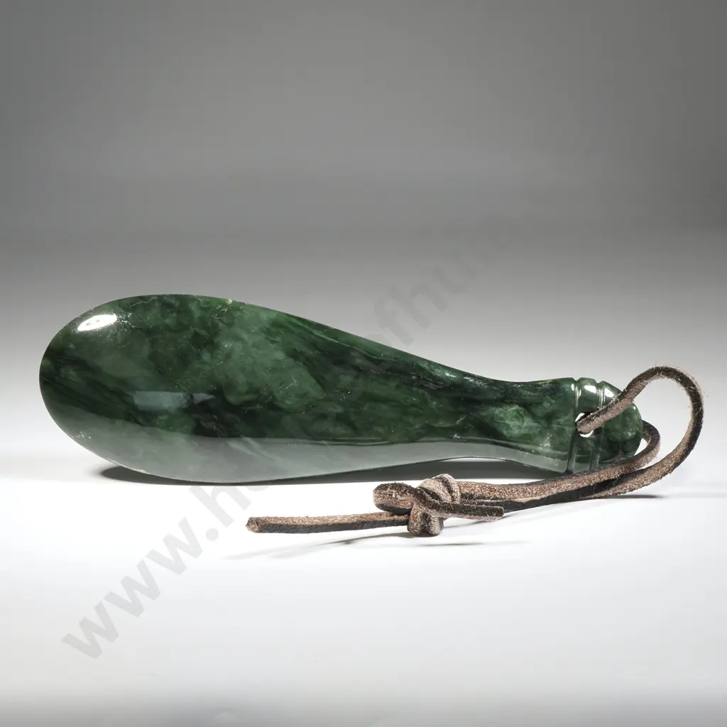 Polished Greenstone Or Pounamu Mere With Leather Strap Image 1++