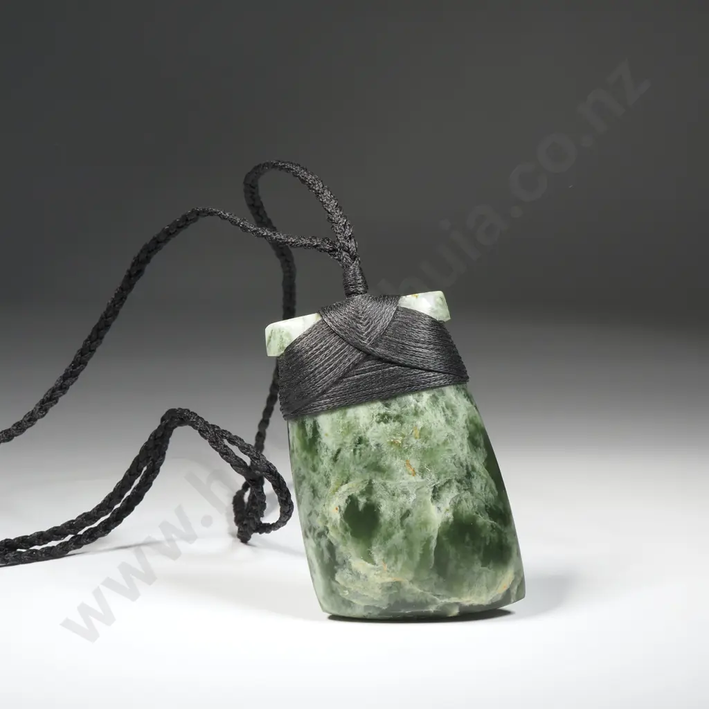 Chunky Marsden Pounamu Flower Toki On A Black Plaited Cord Image 1++