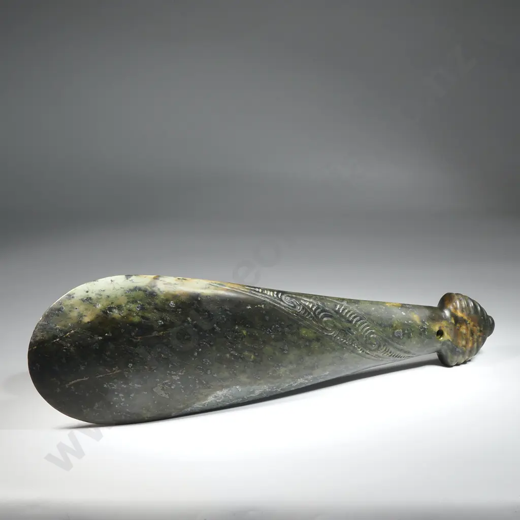 Large Pounamu  Mere with  Whakairo Designs To Both Sides Image 1++
