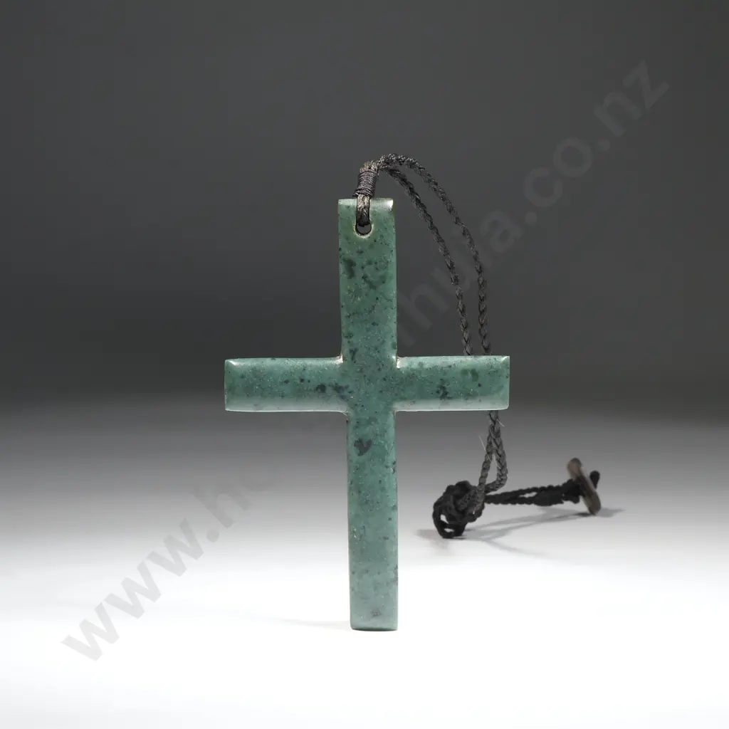 Greenstone Cross on Cord w Paua Clasp Image 1++