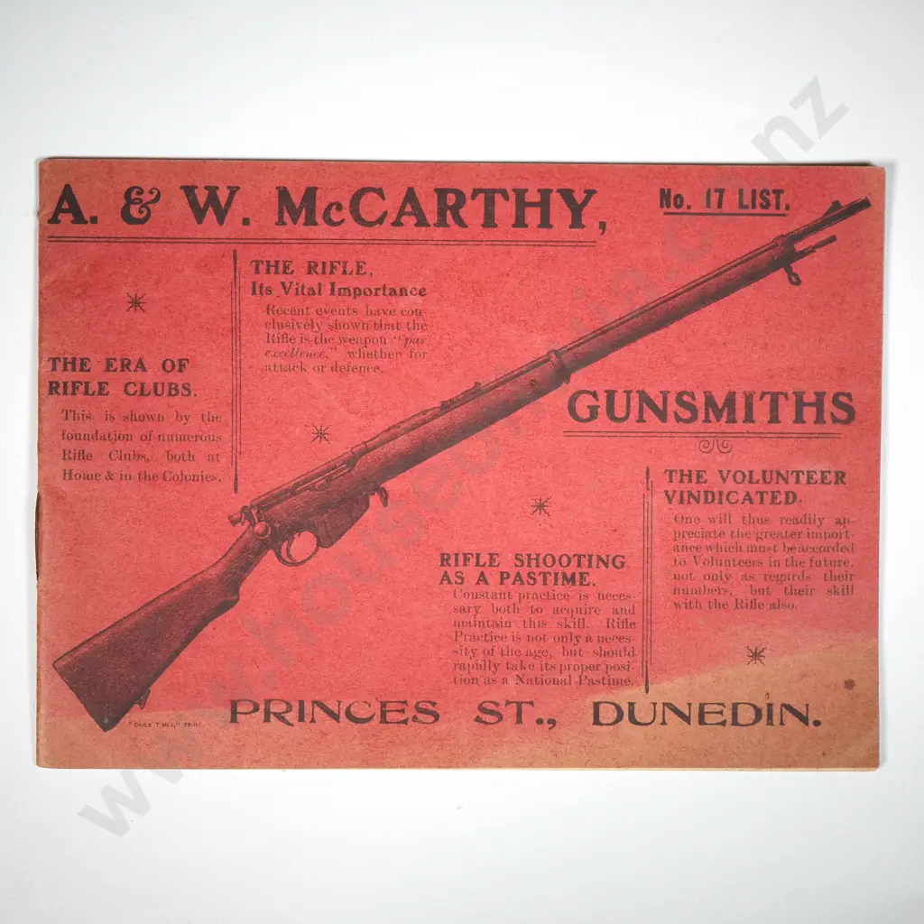 Circa 1900 A& W McCarthy Gunsmiths Advertising Catalogue - Princes Street Dunedin - Great Condition Image 1++