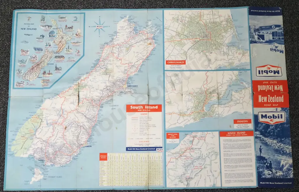 Vintage Mobil New Zealand Road Map  Image 1++