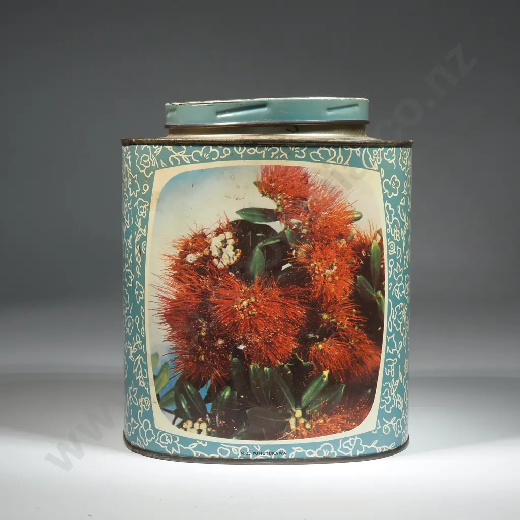 A Rare  Heards Candy Tin Decoration With Pohutakawa In Flower. A NZ Icon As Heards Is No Longer In Business Image 1++