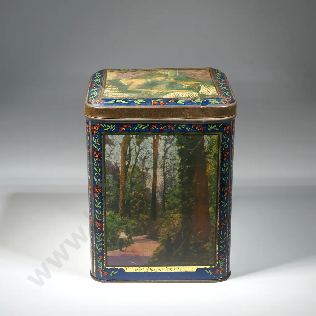 Vintage "Amber Tips" Tea Tin. Scenes Include Franz Josef Glacier, Aratira Wanganui River, Tutoko Milford Track, Hongis Image 1++