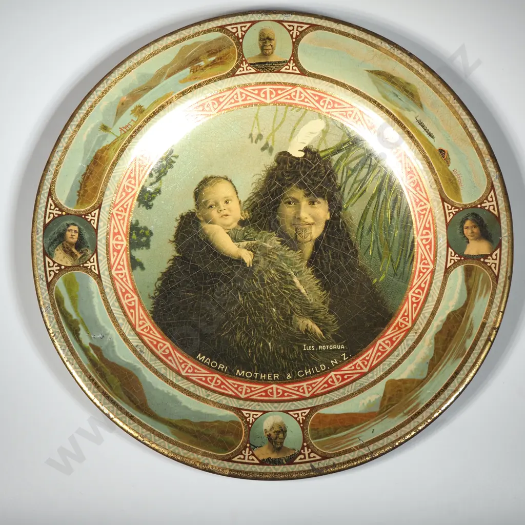 1905 New Zealand Iles of Rotorua Tourist Plate w Maori People  Image 1++