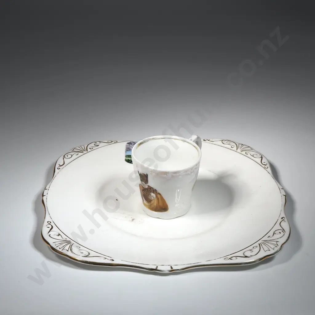 Grafton Cake Plate Featuring Queenstown & A Small Cup w  A Maori Warrior Image 1++