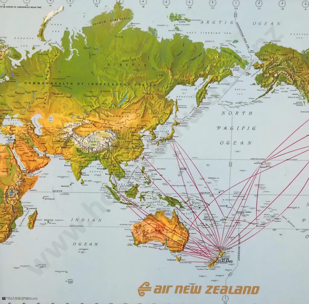 Large Air New Zealand Map Of The World Showing Places It Visits Image 1++