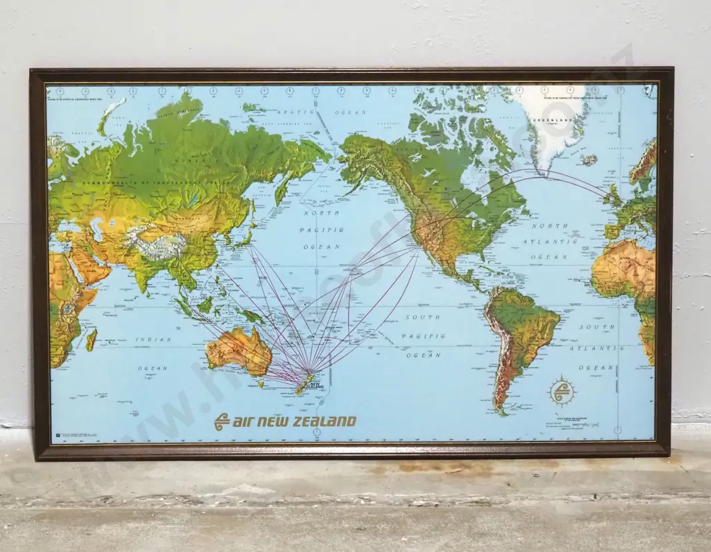 Large Air New Zealand Map Of The World Showing Places It Visits Image 1++