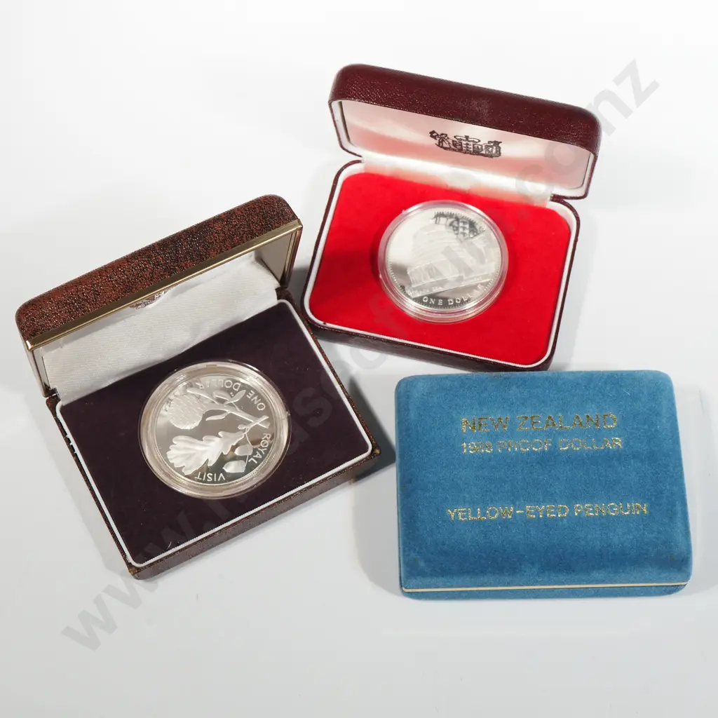 Three Cased New Zealand Sterling Silver Proof Dollars  Image 1++