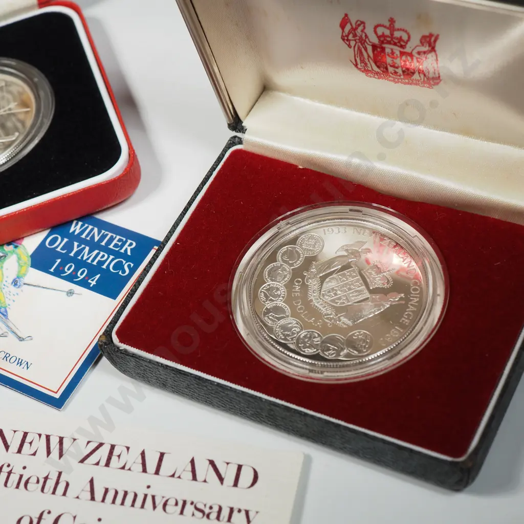 Three Cased New Zealand Sterling Silver Proof Dollars  Image 1++