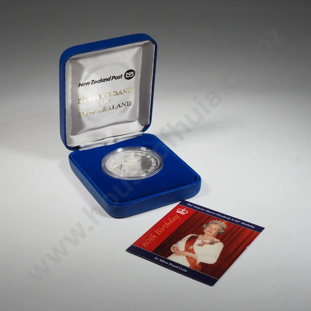 2006 New Zealand QE II 80th Birthday One Ounce Silver Proof Coin Image 1++
