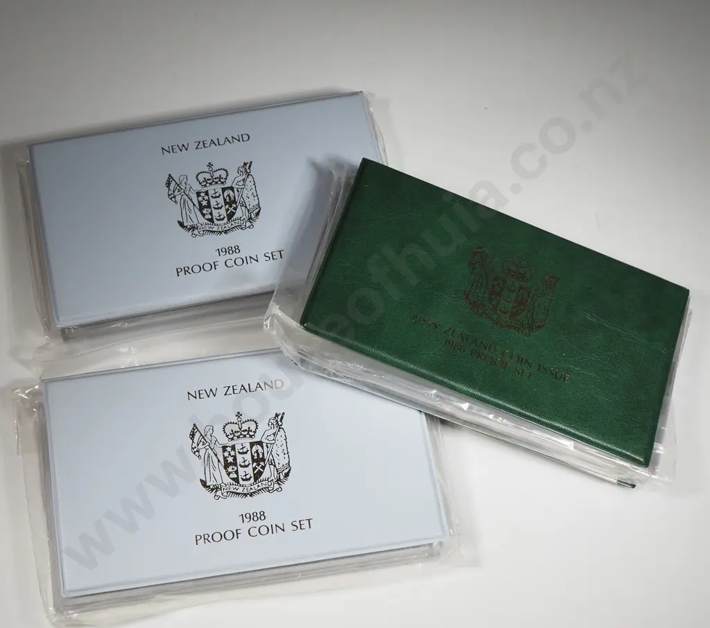 Three New Zealand Proof Coin Sets w Silver Dollars  Image 1++