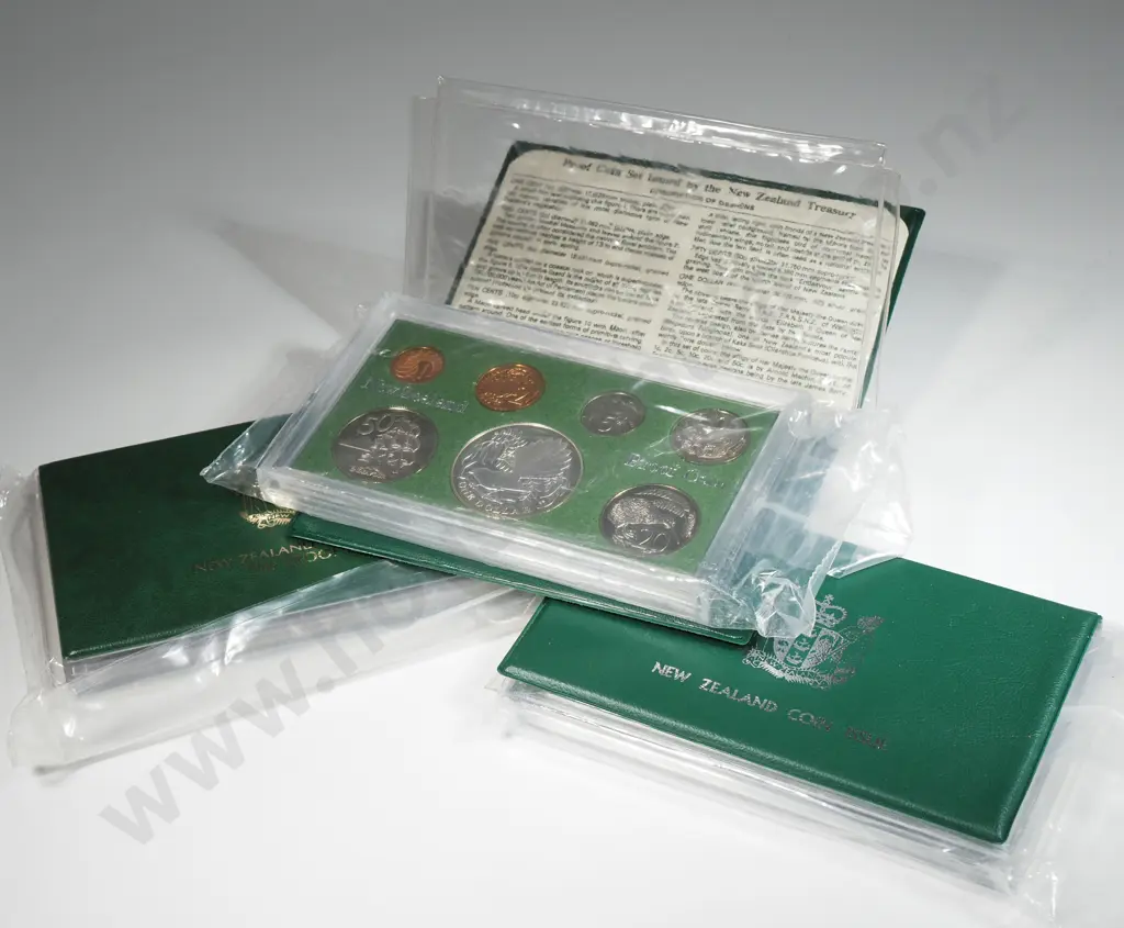 Three New Zealand Proof Coin Sets w Silver Dollars  Image 1++