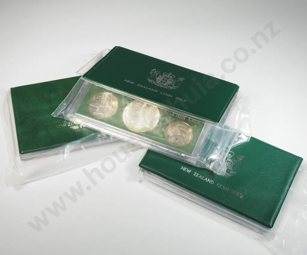Three New Zealand Proof Coin Sets w Silver Dollars  Image 1++