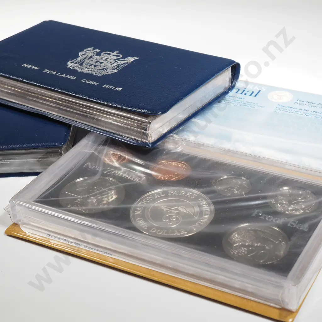 Three New Zealand Proof Coin Sets w Silver Dollars  Image 1++