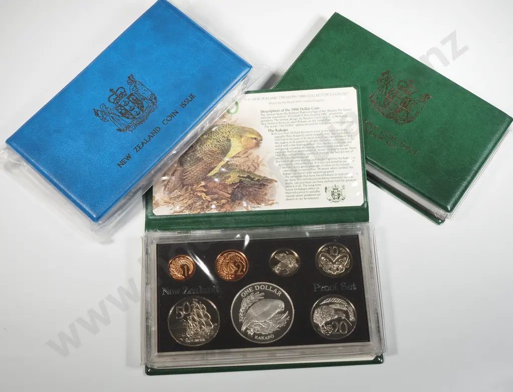 Three New Zealand Proof Coin Sets w Silver Dollars  Image 1++