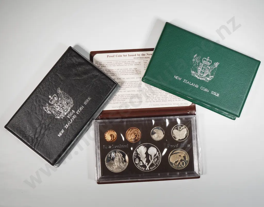 Three New Zealand Proof Coin Sets w Silver Dollars  Image 1++