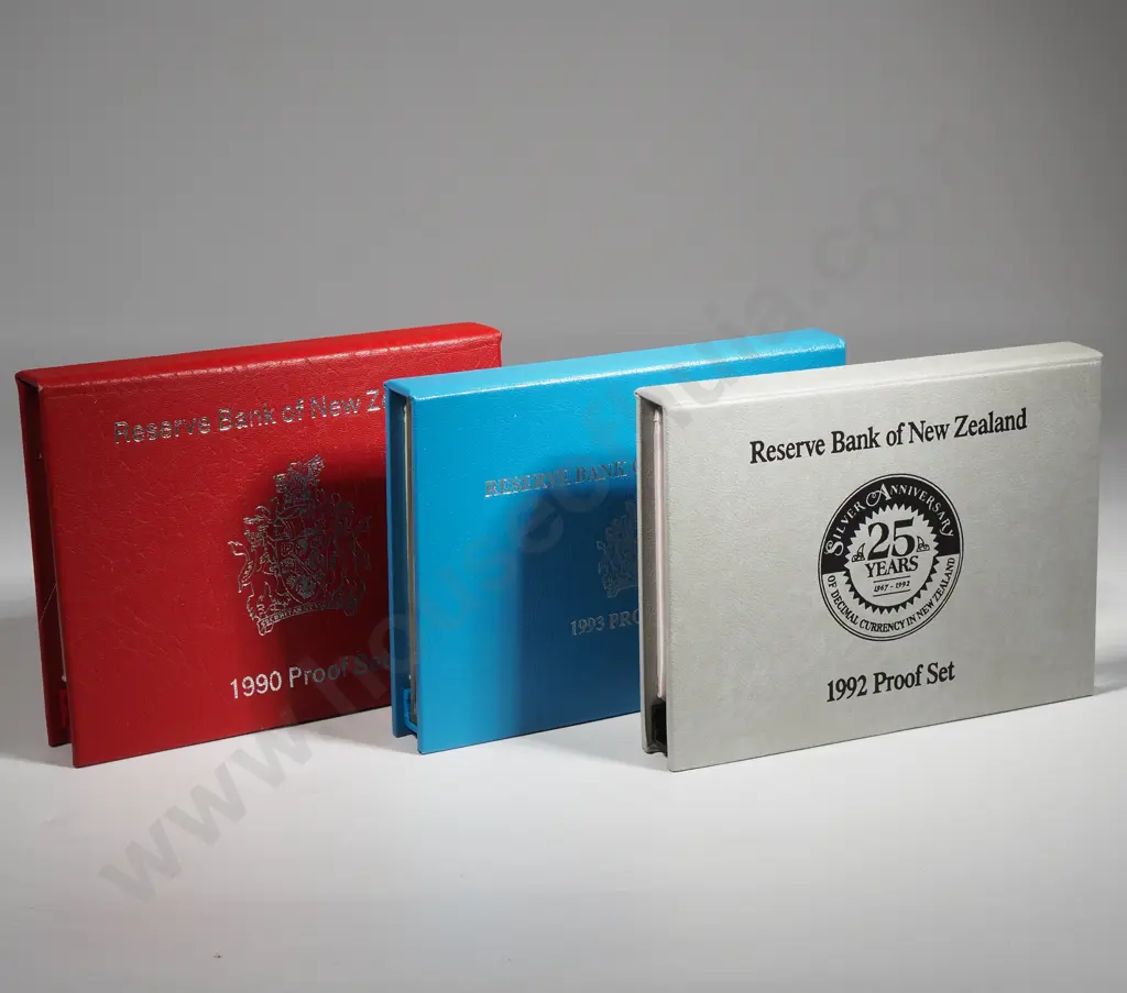 Three New Zealand Proof Coin Sets w Silver Dollars  Image 1++