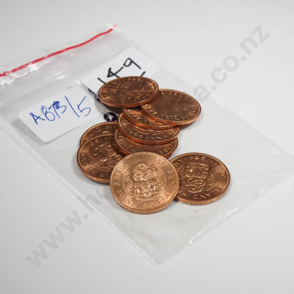 9 New Zealand 1964 BUNC Half Penny Coins - Total CV $27 Image 1++