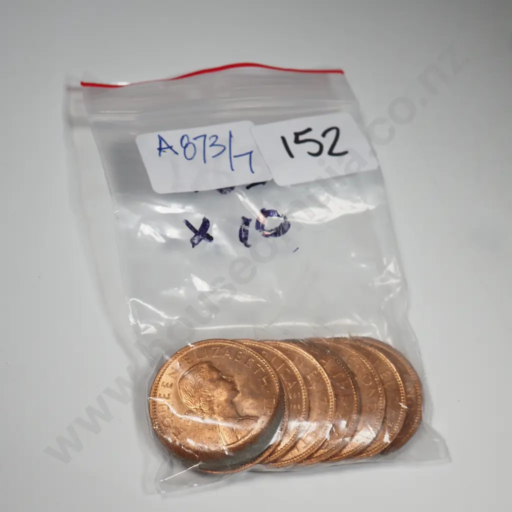 10 New Zealand 1963 BUNC Penny Coins - Total CV $70 - Some Oxidisation on the coins - some more sever  Image 1++