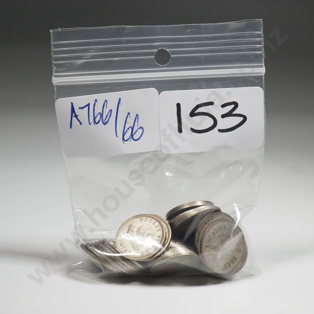 50% Silver New Zealand Threepence King George VI Head Coins -61.5 Grams  Image 1++