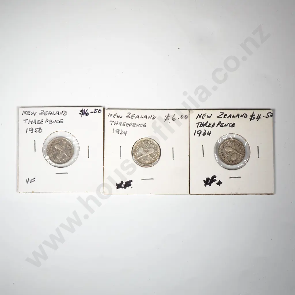 Three Carded New Zealand Threepences  Image 1++