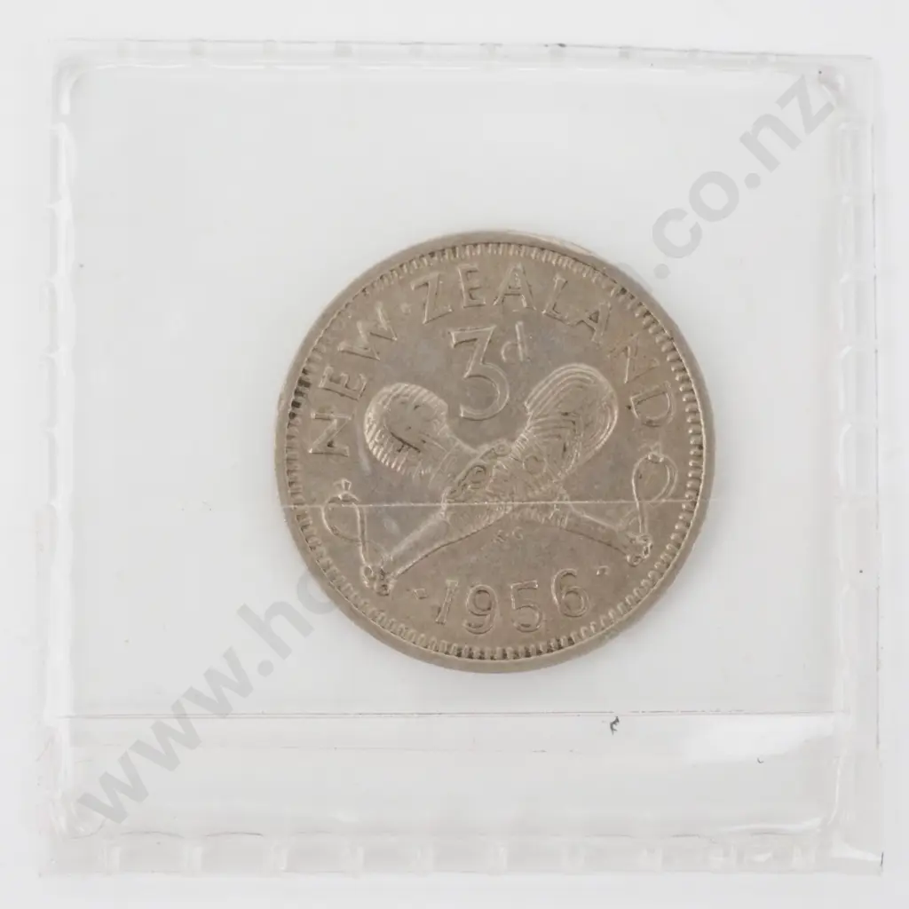 1956 New Zealand Threepence - No Shoulder Strap  Image 1++