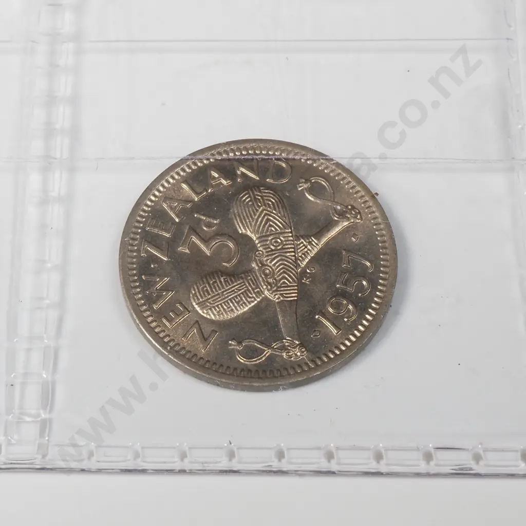 1957 New Zealand Ex Bank Roll Threepences - Gem UNC - 10 Coins  Image 1++