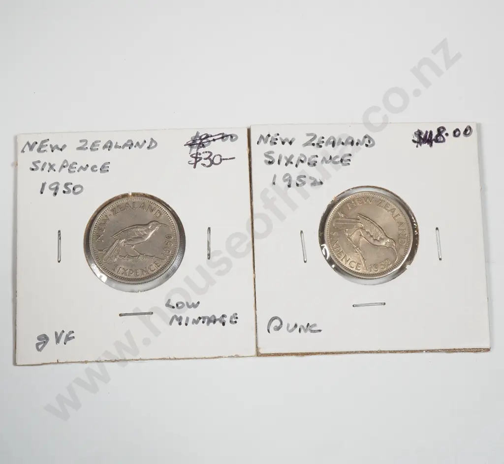 Two Carded New Zealand Sixpences  Image 1++