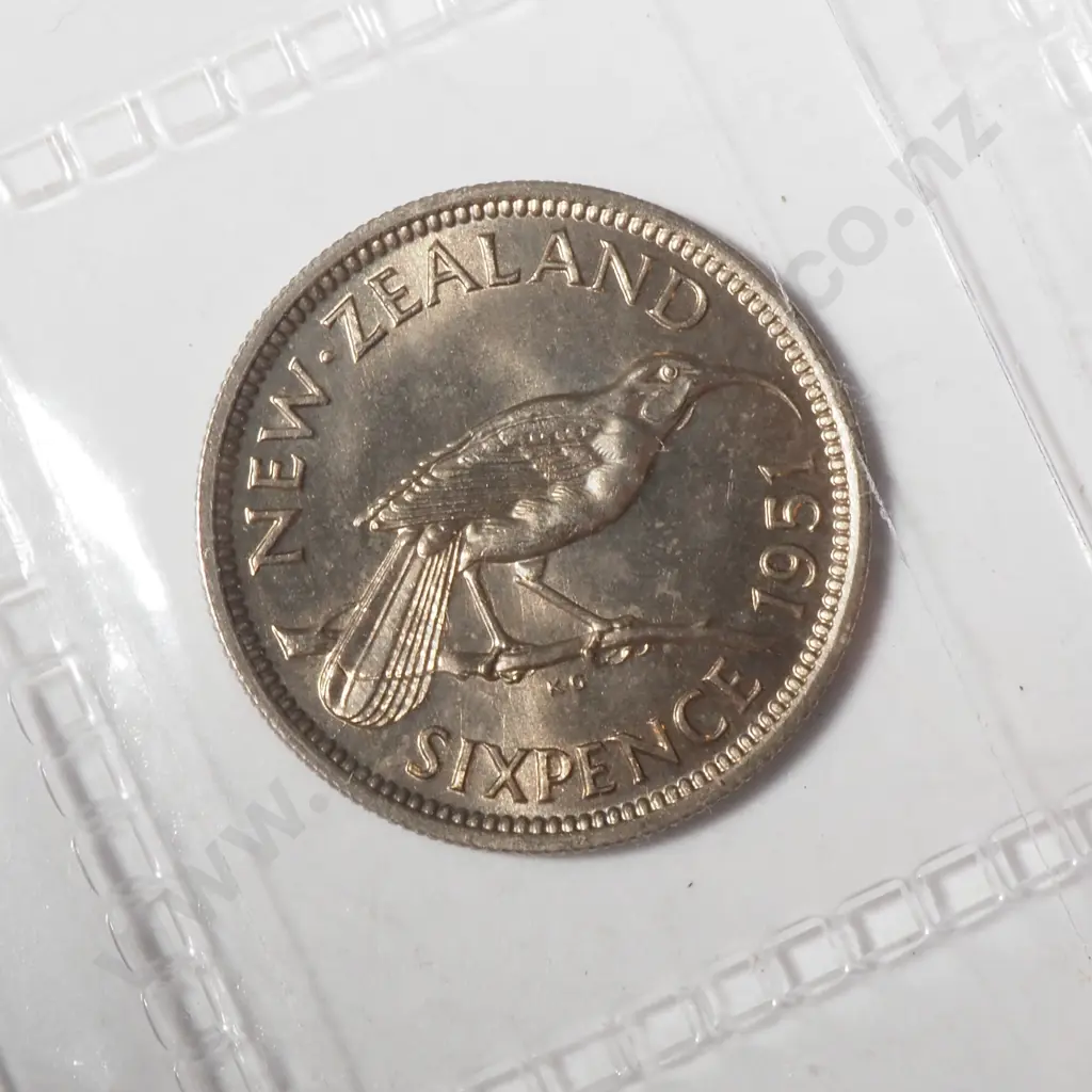 1951 New Zealand Ex Bank Roll Sixpences - Gem UNC - 10 Coins  Image 1++